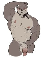 3:4 anthro balls big_pecs blush closed_eyes countershade_torso countershading echo_(series) echo_project front_view genitals hi_res humanoid_genitalia humanoid_penis kerchief kerchief_only male mammal mostly_nude muscular muscular_male musk musky_armpit musky_penis mustelid neckerchief neckerchief_only neckwear nipples otter pecs penis pinup portrait pose raised_arm ryanmakana smile solo the_smoke_room three-quarter_portrait todd_bronson vein veiny_penis