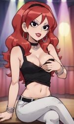 ai_generated ass bigmic145 breasts cleavage envy_adams female female_only navel netflix red_hair scott_pilgrim scott_pilgrim_takes_off stripping tank_top tease teasing trousers