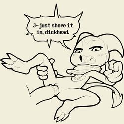 1:1 angry bodily_fluids dialogue digimon digimon_(species) duo english_text female genital_fluids hi_res impmon itsunknownanon lying male missionary_position monochrome nude on_back penetration penis profanity pussy pussy_juice sex shallow_penetration sharp_teeth solo solo_focus spread_legs spreading straight teeth text