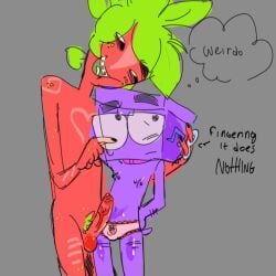 2boys boxten_(dandy's_world) braces bulge_through_clothing dandy's_world freckles gay nipple_piercing nude_male painted_nails pubic_hair sprout_(dandy's_world) yaoi
