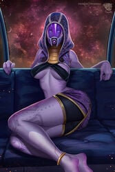 1girls 2019 breasts cleavage clothing female female_only looking_at_viewer mask mass_effect medium_breasts prywinko quarian revealing_clothes solo tali'zorah_nar_rayya