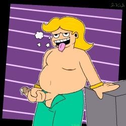 1boy ahe_gao balls belly blonde_hair bracelet chubby darkonly gold_bracelet human lucky_tower male male_only masturbation open_mouth pants penis studio_seufz tagme tongue tongue_out von_wanst white_body