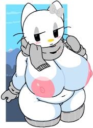big_breasts breasts cassettedream cold dream-cassette grey_scarf hoshime kitty_white mountain sanrio scarf snow winter