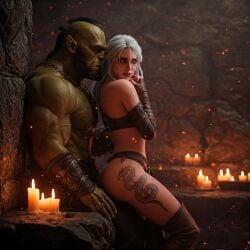 3d 3d_(artwork) 3d_model ai_generated ciri cirilla_fiona_elen_riannon green_eyes leshay7 orc orc_male passionate the_witcher_(series) the_witcher_3:_wild_hunt white_hair