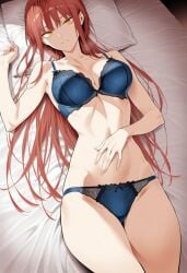 1girls ai_generated blue_bra blue_panties blue_underwear bra chainsaw_man female female_only makima_(chainsaw_man) panties red_hair solo underwear underwear_only zloimakak