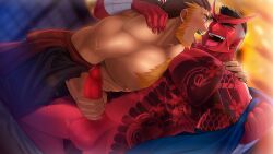 2boys abs absol_(dkqthf) after_kiss akaoni another_eidos_of_dragon_vein_r asian_mythology balls bandage bandaged_wrist bara beard beefy biceps big_areola big_balls big_breasts big_hands big_penis black_hair blonde_hair blurry_background blush bottomless breast_bigger_than_head breasts broad_shoulders brown_hair censored censored_balls censored_penis chest_hair chest_tuft clawed_fingers claws daddy demon demon_horns dilf drooling duo dutch_angle east_asian_mythology erect_nipples erection eyebrow_scar forked_eyebrows gay half-closed_eyes hand_on_shoulder handjob hi_res holding_penis huge_breasts huge_cock hungry_mouth hunk indoors irezumi japanese_house japanese_mythology kneeling long_hair looking_at_another male male/male male_breasts male_only manly maou_abusorun mature_male mosaic_censoring multicolored_hair muscles muscular muscular_arms muscular_male mythology narrowed_eyes navel oni oni_horns oppai pecs penis pointy_ears practically_nude red_body red_glans red_horns red_penis saliva saliva_trail sanpaku scar scar_across_eye shaved_side short_hair sideburns six_pack small_pupils spread_legs taking_clothes_off tattoo tattoo_on_chest tattoo_on_legs tattooed_arm thick_eyebrows thick_neck thick_penis tied_hair tongue_out tough_guy triceps two_tone_hair veiny_arms yakuza_tattoo yaoi