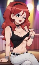 ai_generated ass bigmic145 breasts cleavage envy_adams female female_only navel netflix red_hair scott_pilgrim scott_pilgrim_takes_off stripping tank_top tease teasing trousers