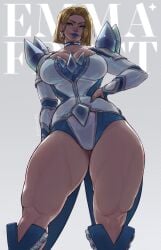 1girls aoranpb arm_at_side below_view big_breasts blonde_female blonde_hair blue_lipstick bob_cut breasts caucasian caucasian_female cleavage closed_mouth closed_mouth_smile emma_frost emma_frost_(marvel_rivals) eyelashes female hair_behind_ear half-closed_eyes hand_on_hip huge_breasts low-angle_view marvel marvel_rivals mature_female medium_hair milf muscular muscular_female muscular_legs muscular_thighs revision short_hair solo superheroine thick_thighs thighs viewed_from_below x-men