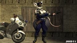 big_ass big_breasts bike boots breasts clothed female gloves josh-u4 officer_flint_(foretbwat) police police_hat police_officer rat remington_870 shotgun tail taller_female taller_girl thick_ass thick_thighs white_fur