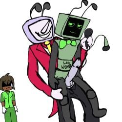 1boy 1boy1girl 2girls crack_pairing crossover dandy's_world deltarune deltarune_chapter_3 handler jxci meme_reference self_upload size_difference tenna tenna_(deltarune) tv_head vee_(dandy's_world)