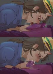 007n7_(forsaken) blowjob cum cum_in_mouth cum_on_face de_pressia forsaken_(roblox) gay glasses male male/male male_only noli_(forsaken) oral penis purple_body roblox roblox_game robloxian tears yaoi