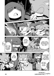 absurd_res angel_island animal_genitalia animal_penis blush blush_lines bodily_fluids clothed clothing codyf0xx comic coughing_cum cum cum_in_mouth cum_inside deep_throat echidna echidna_penis english_text eulipotyphlan footwear forest gay genital_fluids genitals greyscale hedgehog hi_res knuckles_the_echidna male mammal manga_style monochrome monotreme oral oral_penetration partially_clothed penetration penis plant profanity sega shoes sonic_(series) sonic_the_hedgehog sonic_the_hedgehog_(series) speech_bubble text tree