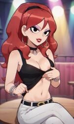 ai_generated ass bigmic145 breasts cleavage envy_adams female female_only navel netflix red_hair scott_pilgrim scott_pilgrim_takes_off stripping tank_top tease teasing trousers