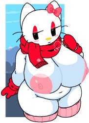 big_breasts breasts cassettedream dream-cassette hello_kitty hello_kitty_(series) hoshime kitty_white red_mittens red_scarf sanrio scarf winter