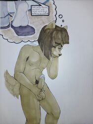 3:4 absurd_res anklet anthro balls brown_hair canid canine canis chihuahua domestic_dog english_text feet foot_fetish foot_focus genitals hair hi_res jewelry male mammal masturbation midas_(alleycat) nipples nude_male penile penile_masturbation penis pubes ring_(jewelry) solo speech_bubble tail tail_motion tailwag text toy_dog valkyriedyne