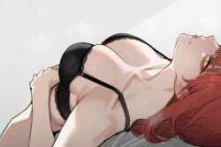 1girls ai_generated black_bra bra chainsaw_man female female_only makima_(chainsaw_man) red_hair solo upper_body yellow_eyes zloimakak