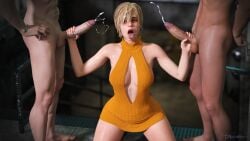 1girls 2boys blonde_hair cheryl_mason closed_eyes cum cumshot erection female light-skinned_female light-skinned_male light_skin male nude_male otacon212 penis silent_hill silent_hill_3