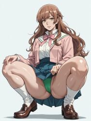 ai_generated brown_hair female loafers long_hair loose_socks saeki_sayaka scschool_uniform teasing thick_thighs upskirt yagate_kimi_ni_naru
