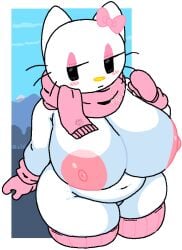 breasts cassettedream dream-cassette hoshime kitty_white mittens pink_mittens pink_scarf sanrio scarf winter