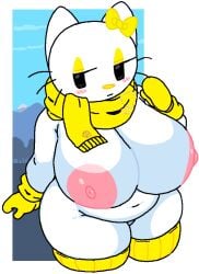 big_breasts breasts cassettedream dream-cassette hoshime kitty_white sanrio scarf winter yellow_mittens yellow_scarf