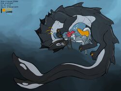 anthro anthro_on_feral bodily_fluids conditional_dnp feral fish genital_fluids leviathan lustylamb male male/male marine monster precum shark size_difference small_dom_big_sub underwater water zoophilia