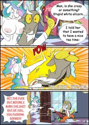 absurd_res alicorn amaichix anthro big_breasts breasts comic deviantart_username discord_(mlp) draconequus english_text equid female friendship_is_magic furaffinity_username hi_res horn huge_breasts inkbunny_username male mammal my_little_pony nude page_8 patreon_username princess_celestia_(mlp) pussy straight_hair wings