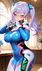 ai-created ai_generated big_ass big_breasts blue_eyes breasts d.va_(cosplay) gloves hair_ornament hispanic_virtual_youtuber indie_virtual_youtuber kyria_vtuber purple_hair tagme thick_thighs thighs twintails video vtuber vtuberfanart