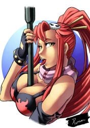 1girls big_breasts bikini breasts female female_focus female_only gun huge_breasts large_breasts long_hair paizuri parsujera red_hair sexually_suggestive sniper solo tengen_toppa_gurren_lagann yellow_eyes yoko_littner