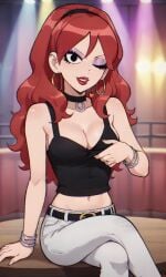 ai_generated ass bigmic145 breasts cleavage envy_adams female female_only navel netflix red_hair scott_pilgrim scott_pilgrim_takes_off stripping tank_top tease teasing trousers