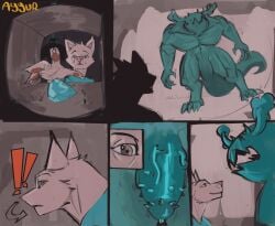 anthro ayyur barbed_penis big_penis canid canine comic comic_page diamond furry gay minecraft muscular muscular_male penis steve_(minecraft) veiny_penis warden_(minecraft) wolf
