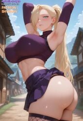 1female 1girls 2025 ai_generated armpits ass ass_focus big_ass big_breasts blonde_hair blue_eyes blush breasts breasts busty crop_top curvy curvy_female curvy_figure female hair_over_one_eye hand_on_head hands_behind_head handwear huge_ass huge_breasts ino_yamanaka ino_yamanaka large_breasts long_hair naruto naruto_(series) naruto_shippuden pantylines patreon patreon_username ponytail skirt skirt_lift skirt_up solo solo_female solo_focus stable_diffusion tight_clothing voluptuous voluptuous_female