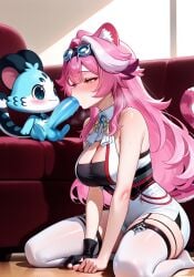 1boy 1girls ai_generated anthro anthro_on_humanoid black_clothing black_tail blue_eyes blue_fur blush bottomwear cat_tail catboy chattino_(raora_panthera) clothed clothing fan_mascot_(vtuber) fan_mascot_focus_(vtuber) feline fellatio female goggle half-closed_eyes handwear headwear hololive large_penis legwear light-skinned_female light_skin long_hair male male/female pink_ears pink_hair pink_tail raora_panthera red_clothing smug straight straight_sex tail thighhighs topwear virtual_youtuber white_clothing white_fur white_hair white_thighhighs yellow_eyes