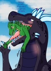 absurd_res alica_(sykari) anthro apode blush bodily_fluids breasts cloud draconcopode dragon duo female feral hi_res in_mouth legless looking_pleasured male male/female mythological_creature mythological_scalie mythology naga open_mouth reptile safe_vore saliva saliva_string scalie serpentine sky snake sykari sykari_(character) text vore willing_prey