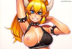 2025 ai_generated artist_name blue_eyes bowsette breasts crazyfishbones female horns mario_(series) new_super_mario_bros._u_deluxe solo spiked_collar super_crown