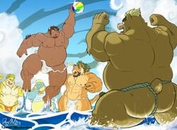 2019 abs anthro arsalan ashigara asian_clothing ass beach beard belly clothing crocodile crocodilian crocodylid deadanthro east_asian_clothing facial_hair felid fundoshi group hi_res japanese_clothing lion macan_(tokyo_afterschool_summoners) magan makara male male_only mammal musclegut muscular muscular_male nipples overweight pantherine pecs reptile scalie sea seaside speedo sport swimwear tetsuox tiger tokyo_afterschool_summoners translucent translucent_clothing underwear ursid video_games volleyball wardrobe_malfunction water wet