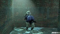 big_breasts breasts bunny_ears bunny_girl clothing female holding_weapon josh-u4 judy_hopps looking_at_viewer mp5 police police_uniform thick_ass thick_thighs zootopia
