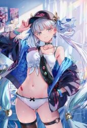 ai_generated curvy_body curvy_female curvy_figure jinhsi_(wuthering_waves) panties raaicave white_crop_top white_hair wuthering_waves