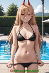 1girls ahq_hentai ai_generated bikini breasts chainsaw_man female medium_breasts patreon perfect_body poolside power_(chainsaw_man) sexy stable_diffusion