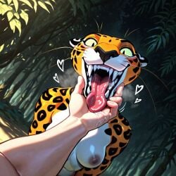 ai_generated black_lips breasts disney drool fangs felid feline female hand human_hand leopard looking_at_viewer maw mouth nipples open_maw open_mouth sabor saliva sharp_teeth tarzan_(1999_film) teeth tongue tongue_out