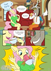 absurd_res amaichix anthro clothing comic cup deviantart_username discord_(mlp) draconequus english_text equid equine fellatio female fluttershy_(mlp) friendship_is_magic furaffinity_username furniture hi_res male mammal my_little_pony oral page_1 patreon_username penile penis pterippus sex sofa straight straight_hair tea_cup tumblr_username window wings