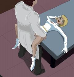 blush bodysuit cum_in_pussy doctor galatea justice_league justice_league_unlimited missionary missionary_position on_table superheroine table underwear_aside villainess