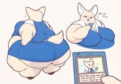 1girls aggressive_retsuko anthro ass bbw belly breasts coffee english_text fat female female_focus female_only fennec fenneko furry hips kelpu large_ass large_breasts laughing overweight overweight_female phone sanrio skirt stomach tan_fur text thick_thighs thighs wardrobe_malfunction weight_gain wide_hips