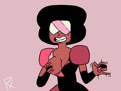 1girls breast_grab breasts breasts_out dark-skinned_female dark_skin female female_only garnet_(steven_universe) gem_(species) gem_fusion gesture grabbing_own_breast jerk_off_motion offering redxxxart solo steven_universe