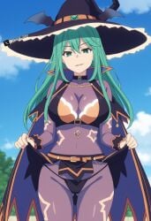 1girls ai_generated breasts date_a_live green_eyes green_hair kyouno_natsumi panties pantyhose witch witch_hat