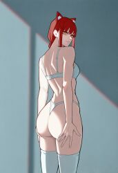 1girls ai_generated animal_ears bra cat_ears chainsaw_man female_only makima_(chainsaw_man) red_hair solo thighhighs thong underwear white_bra white_thighhighs white_thong zloimakak
