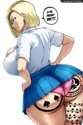 android_18 blonde_hair blue_eyes dark-skinned_male dragon_ball dragon_ball_super dragon_ball_z gmoreartworks interracial miniskirt netorare ntr panties queen_of_spades raceplay school_uniform tattoo