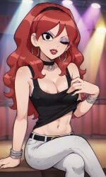 ai_generated ass bigmic145 breasts cleavage envy_adams female female_only navel netflix red_hair scott_pilgrim scott_pilgrim_takes_off stripping tank_top tease teasing trousers