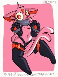 3:4 animated anthro blinking breasts camel_toe clothed clothing eeveelution espeon female generation_2_pokemon genitals glistening glistening_body latex latex_clothing legwear looking_at_viewer navel nintendo pokemon pokemon_(species) pussy short_playtime skimpy small_breasts solo subtle_animation theenyface thigh_highs
