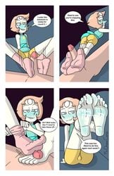 ass barefoot blush comic cum cum_on_feet cum_on_soles dialogue feet female foot_fetish footjob footjob_with_legwear male mr._chase_comix pearl_(steven_universe) penis sex sockjob socks soles speech_bubble steven_universe toes