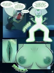 1girls big_breasts breasts cartoon_network cartoonsaur comic female_only naked nude peridot_(steven_universe) solo steven_universe transformation undressing virgin yuri